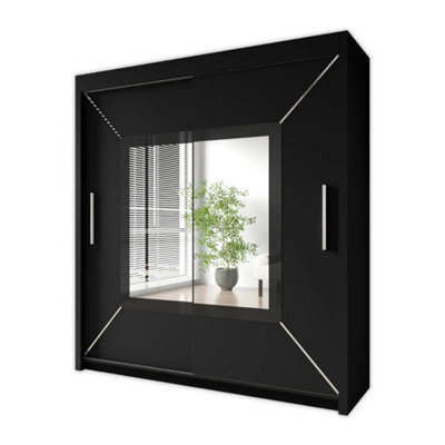 Ie Venice Wardrobe With Rails & Shelves Sliding Door Wardrobe ( Black, 150 Cm ) - image 1