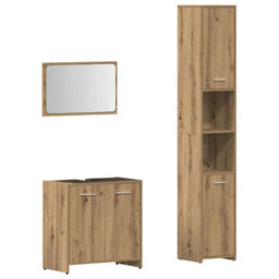 Berkfield Durable 3 Piece Bathroom Furniture Set Artisan Oak Engineered Wood - thumbnail 1