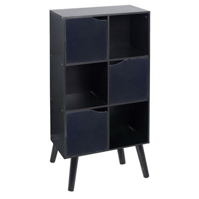 Urbn-Living Urbnliving 91Cm Height 6 Cube Black Wooden Bookcase With White Legs Black Doors Unit Shelves - image 1