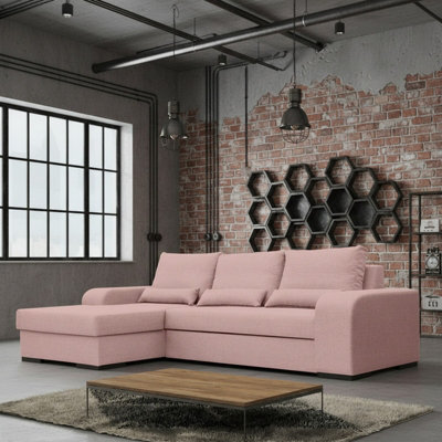 Virago Corner Sofa Bed For Living Room Foam Seat Wavy Springs Wood Legs With Storage Cushions 285X165X90 Pink Left - image 1
