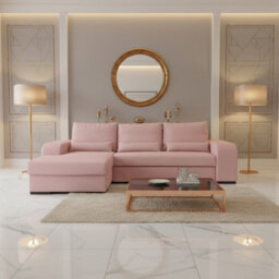 Virago Corner Sofa Bed For Living Room Foam Seat Wavy Springs Wood Legs With Storage Cushions 285X165X90 Pink Left - thumbnail 2