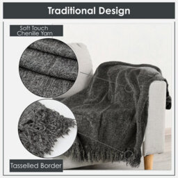 Emma Barclay Darcy Tassel Blanket/throw For Sofa Chair Bed Charcoal 150X200Cm - thumbnail 6
