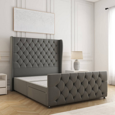 Bsspoke Anna Divan Bed Set Grey Plush Velvet With 54Inch Headboard & Footboard No Mattress No Drawers In 3Ft 4Ft 4Ft6 5Ft 6Ft - image 1