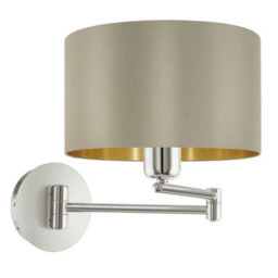 Stylish Satin Nickel Wall Light With Adjustable Shade In Taupe And Gold Fabric