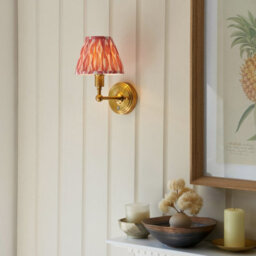 Luminosa Lighting Luminosa Burley Rechargeable Brushed Aged Brass Plate Wall Light With Coral Pink Fabric Ikat Shade 16Cm Integrated Led - thumbnail 2