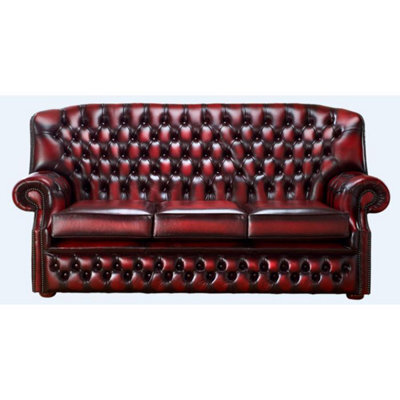 Chesterfield 3 Seater Antique Oxblood Red Leather Sofa Bespoke In Monks Style - image 1
