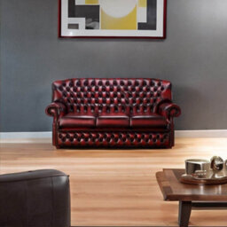 Chesterfield 3 Seater Antique Oxblood Red Leather Sofa Bespoke In Monks Style - thumbnail 2