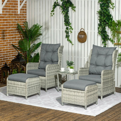 Outsunny Recliner Rattan Garden Furniture W/ Two-Tier Table, Grey - image 1