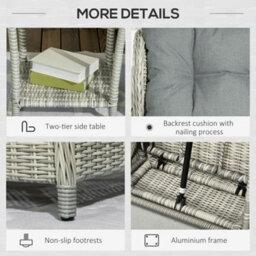 Outsunny Recliner Rattan Garden Furniture W/ Two-Tier Table, Grey - thumbnail 7
