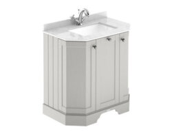Hudson Reed Floor Standing 3 Door Angled Vanity Unit With 1 Tap Hole White Marble Top & Basin, Timeless Sand, 786 X 470 mm - thumbnail 1