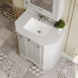 Hudson Reed Floor Standing 3 Door Angled Vanity Unit With 1 Tap Hole White Marble Top & Basin, Timeless Sand, 786 X 470 mm - thumbnail 3