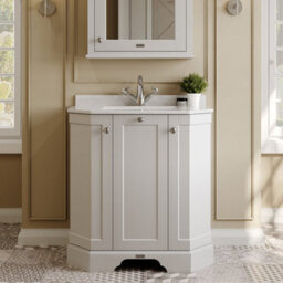 Hudson Reed Floor Standing 3 Door Angled Vanity Unit With 1 Tap Hole White Marble Top & Basin, Timeless Sand, 786 X 470 mm - thumbnail 2