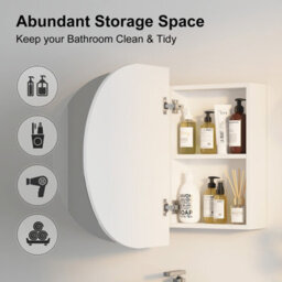 Keepreaper Oval Bathroom Mirror Cabinet With 2 Butterfly Door And 5 Storage Wall Mounted White Ip44 - thumbnail 9