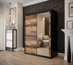 Arte Tilburg 2 Contemporary 2 Mirrored Sliding Door Wardrobe 5 Shelves 2 Rails Dark Oak Effect & Black (H)2000mm (W)1500mm (D)620mm - thumbnail 2