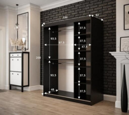 Arte Tilburg 2 Contemporary 2 Mirrored Sliding Door Wardrobe 5 Shelves 2 Rails Dark Oak Effect & Black (H)2000mm (W)1500mm (D)620mm - thumbnail 4