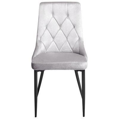 Wyld And Coco Velvet Dining Chairs Set Of 2 Light Grey With Black Iron Legs, Armless, Tufted Velvet Upholstery - image 1