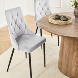 Wyld And Coco Velvet Dining Chairs Set Of 2 Light Grey With Black Iron Legs, Armless, Tufted Velvet Upholstery - thumbnail 2
