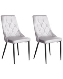 Wyld And Coco Velvet Dining Chairs Set Of 2 Light Grey With Black Iron Legs, Armless, Tufted Velvet Upholstery - thumbnail 3