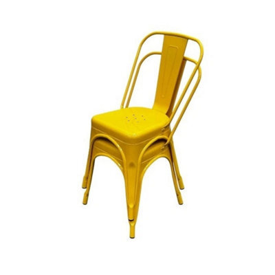 2Pc Yellow Metal Dining Chairs, Yellow Tolix Chairs, Yellow Stacking Cafe Chair - image 1