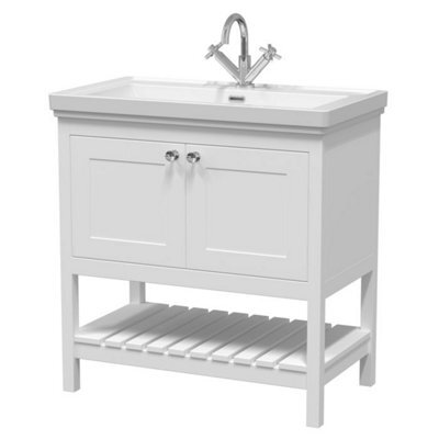 Dezine Colorado 800mm Pure White 1 Tap Hole Floorstanding Vanity Unit - image 1