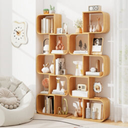 Gainoom Home 5-Tier Natural S-Shaped Bookcase Bamboo Bookshelf W/ 5 Open Cubes - thumbnail 8