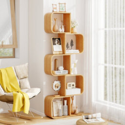 Gainoom Home 5-Tier Natural S-Shaped Bookcase Bamboo Bookshelf W/ 5 Open Cubes - thumbnail 7