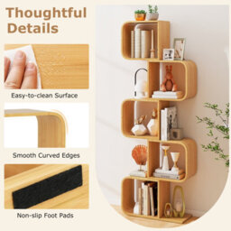 Gainoom Home 5-Tier Natural S-Shaped Bookcase Bamboo Bookshelf W/ 5 Open Cubes - thumbnail 3