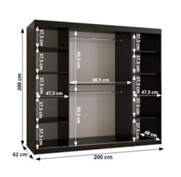 Arte Parma Iiii Mirrored And Smoked Glass Sliding Door Wardrobe (H2000mm W2000mm D620mm) With Shelves -Black Matt - thumbnail 4