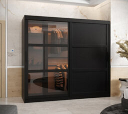 Arte Parma Iiii Mirrored And Smoked Glass Sliding Door Wardrobe (H2000mm W2000mm D620mm) With Shelves -Black Matt