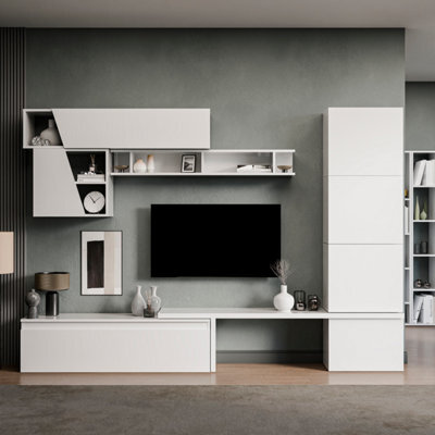 Decorotika Reims  Moduler Modern Tv Unit Wall Mount Customizable Layout High Gloss White - image 1