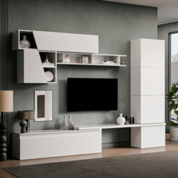 Decorotika Reims  Moduler Modern Tv Unit Wall Mount Customizable Layout High Gloss White - thumbnail 2