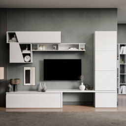 Decorotika Reims  Moduler Modern Tv Unit Wall Mount Customizable Layout High Gloss White - thumbnail 1