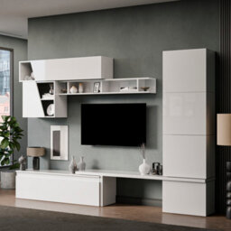 Decorotika Reims  Moduler Modern Tv Unit Wall Mount Customizable Layout High Gloss White - thumbnail 3