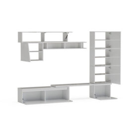Decorotika Reims  Moduler Modern Tv Unit Wall Mount Customizable Layout High Gloss White - thumbnail 5
