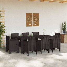 Berkfield Modern Garden Dining Set 9 Pcs Brown Polt Rattan - thumbnail 3