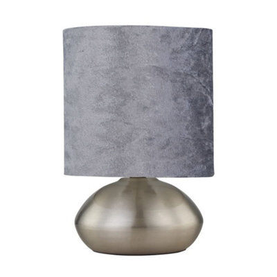 First Choice Lighting Jenson - Brushed Chrome Touch Table Lamp With Crushed Velvet Shade - image 1