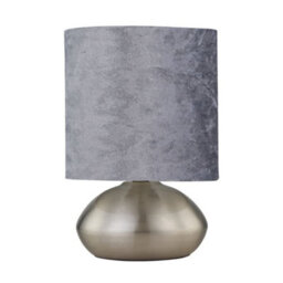 First Choice Lighting Jenson - Brushed Chrome Touch Table Lamp With Crushed Velvet Shade - thumbnail 1