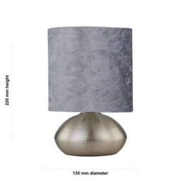 First Choice Lighting Jenson - Brushed Chrome Touch Table Lamp With Crushed Velvet Shade - thumbnail 6