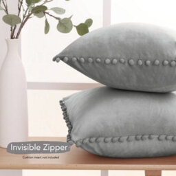 Deconovo 2 Pack Pom Pom 24X24 Inches Crushed Velvet Cushion Covers For Sofa With Invisible Zipper 60Cm X 60Cm Charcoal Grey - thumbnail 5