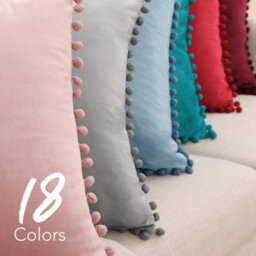 Deconovo 2 Pack Pom Pom 24X24 Inches Crushed Velvet Cushion Covers For Sofa With Invisible Zipper 60Cm X 60Cm Charcoal Grey - thumbnail 4