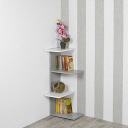 Urbn-Living Urbnliving Height 85Cm 3 Tier Wooden Modern Corner Bookcase Shelves White And Grey Colour Living Room Storage Free Standing Displa - thumbnail 2