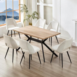 Longtoo Set Of 6 Dining Chairs, Velvet Upholstery, Separate Legs, Beige