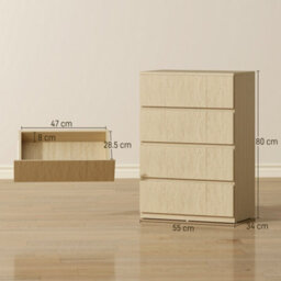 Homcom Bedroom Chest Of Drawers, 4 Drawers Dresser, Drawer Unit, Natural - thumbnail 3