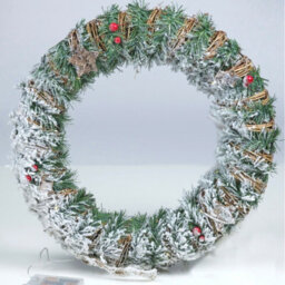 Urbn-Living Urbnliving 40Cm Led Light Green Snow Flocked Christmas Wreath White Door Wall Hanging Garland - thumbnail 3