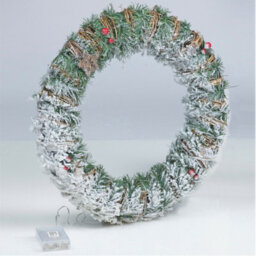 Urbn-Living Urbnliving 40Cm Led Light Green Snow Flocked Christmas Wreath White Door Wall Hanging Garland - thumbnail 2