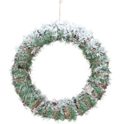 Urbn-Living Urbnliving 40Cm Led Light Green Snow Flocked Christmas Wreath White Door Wall Hanging Garland - thumbnail 6
