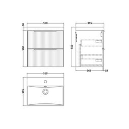 Balterley Tixall Fluted 2 Drawer Wall Hung Vanity Unit With Thin Edge Basin, Satin Blue, 500mm - thumbnail 2