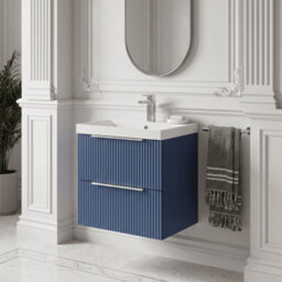 Balterley Tixall Fluted 2 Drawer Wall Hung Vanity Unit With Thin Edge Basin, Satin Blue, 500mm - thumbnail 2