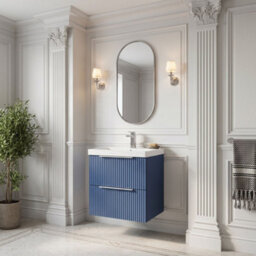 Balterley Tixall Fluted 2 Drawer Wall Hung Vanity Unit With Thin Edge Basin, Satin Blue, 500mm - thumbnail 4