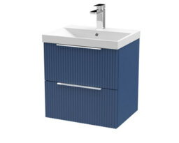 Balterley Tixall Fluted 2 Drawer Wall Hung Vanity Unit With Thin Edge Basin, Satin Blue, 500mm